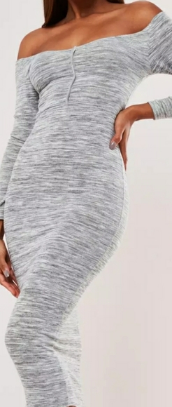 gray cut and sew off shoulder long sleeve midaxi d - Picture 1 of 4